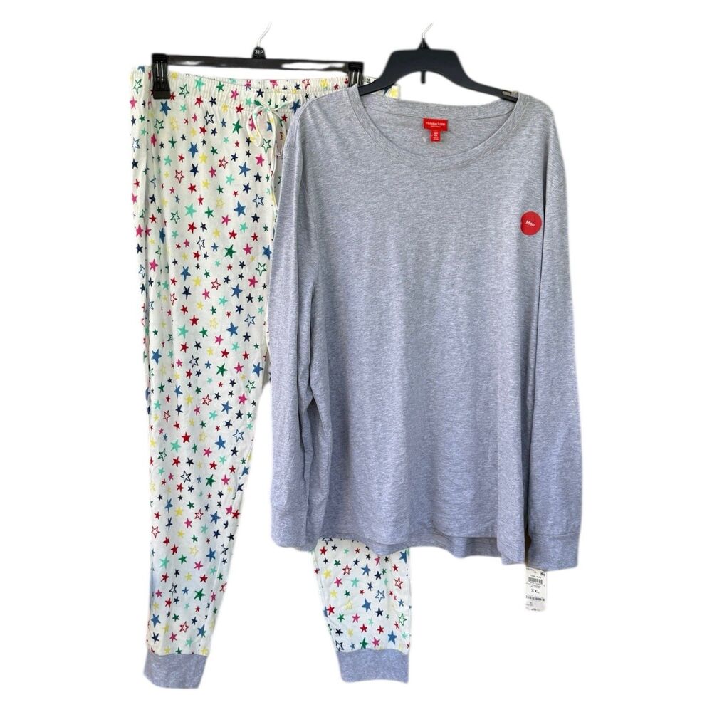 NWT Holiday Lane Men’s Cotton Pajama Set XXL Size Long Sleeve Jogger Pants Gray